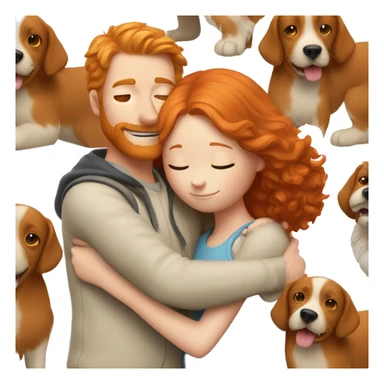 A ginger dog and a redhead girl hug sticker