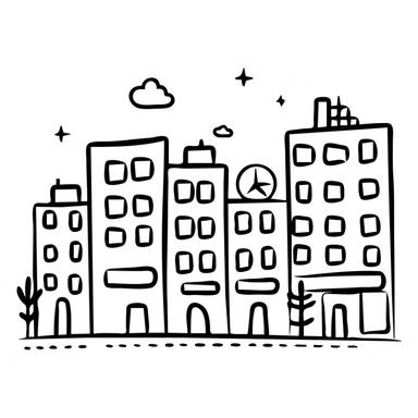 Urban planning concept with mixed-use buildings and pedestrian spaces sticker