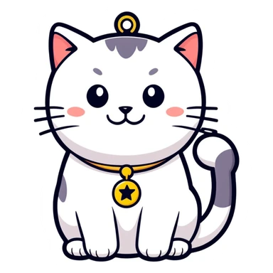 smiling cat wearing a pendant, cartoon sticker style sticker