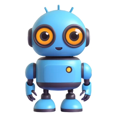 Friendly robot with big expressive eyes — round head, glossy finish, slightly clumsy but charming (think Wall-E meets Baymax). sticker