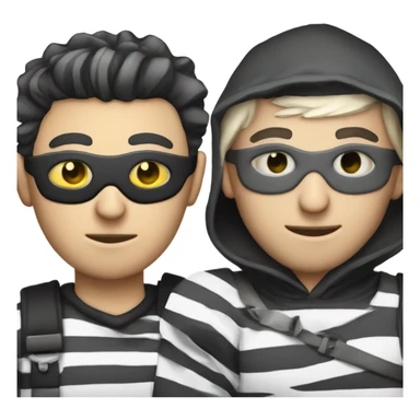 man with black and white striped shirt, black eye mask and a bag if money, like the robber/thief emoji sticker