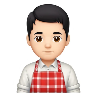 big boy with black hair all up, wearing a red and white plaid apron sticker