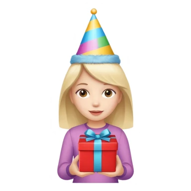 🥳🎀 kafasında tok olan elinde hediye olan bir kız sticker