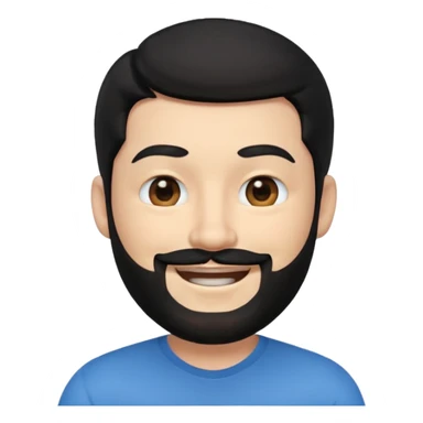 A 3D digital avatar, specifically an Apple Memoji, of a man with black hair and a black beard, winking with his right eye and smiling widely. He has blacl eyes. The image is a headshot on a white background. sticker