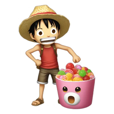 luffy eating meet with chopper who eat candys sticker