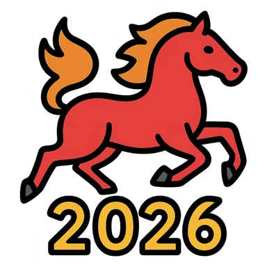 
Running red fire horse symbol of new year 2026 according to Asian Chinese calendar. greeting card or banner. vector illustration sticker