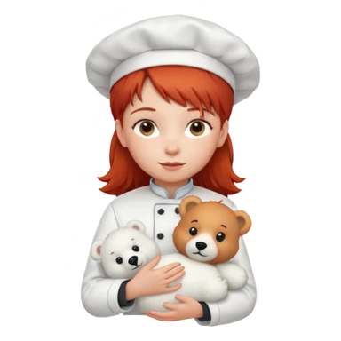 girl kid italian chef, red haired, uniform, holding plush polar bear sticker