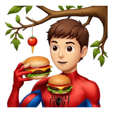 spider man eating burger with hanging tree sticker
