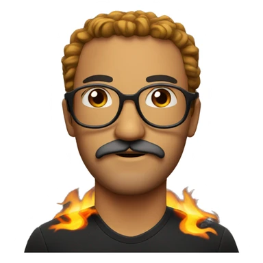 Man with fire as hair, beard and ustache with black eyeglasses sticker