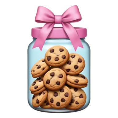 Pink jar of chocolate chip cookies with a bow in middle sticker
