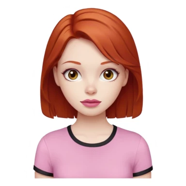Redhead girl with deep brown eyes, pale skin with light red lips wearing a pink strap shirt sticker