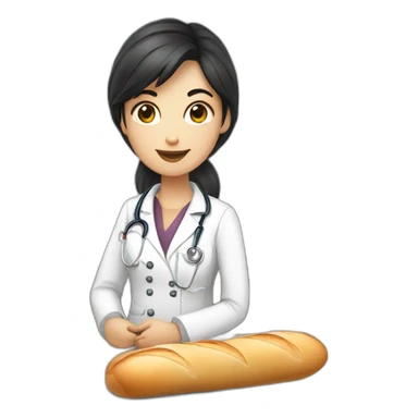dark hair doctor girl eating french baguette sticker
