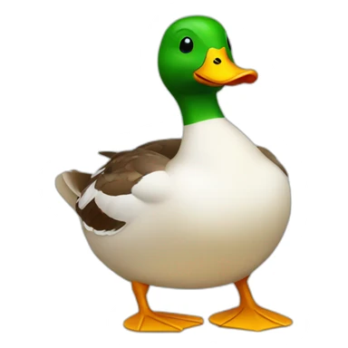 A duck with a shell sticker