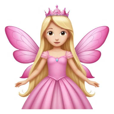Realistic detailed long pink princess dress, long blonde hair, pink fairy wings sticker