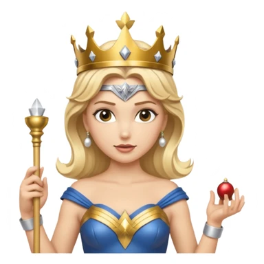 Blonde Wonder Woman holding short white orchestra conductor’s baton and bell sticker