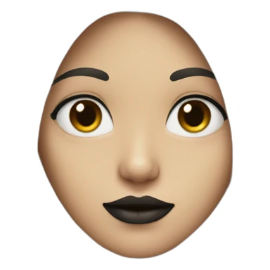 straight long hair with black color ,red lipstick,black eyes, white skin and a small nose sticker