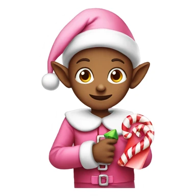 pink elf holding candy cane sticker