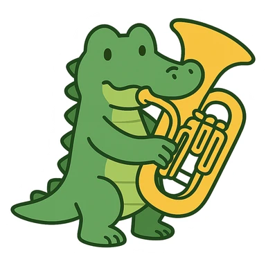 flat toon style crocodile playing a bombardino euphonium sticker