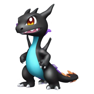 Black shiny chibi Mega-Charizard-X-Raptor-Fakémon with purple accents full body sticker