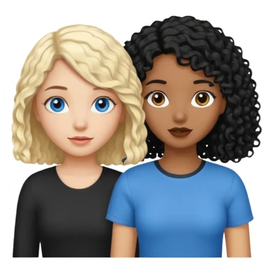 Girl best friends, one white with blond bob and blue eyes, one black with long black curly hair sticker