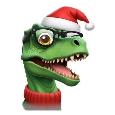 dinosaur wearing glasses and santa hat  sticker