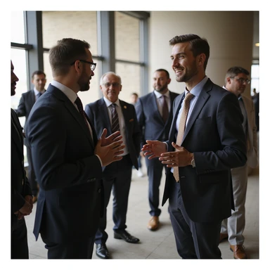 an indian in formal attire standing talking to a group with casual attire sticker