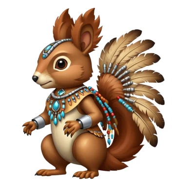 Full Robotic squirrel wearing native American regalia with feathers and beads sticker