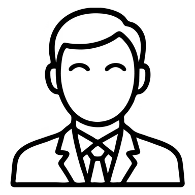 icon of a man with green eyes, wearing a suit and tie, simple clean lines, minimalistic icon style sticker