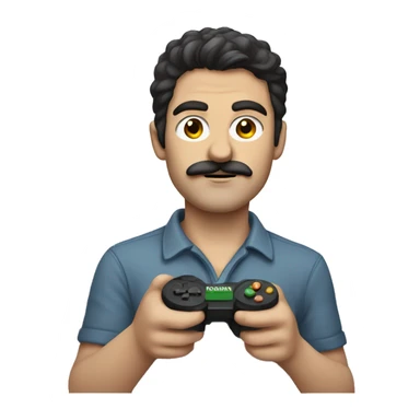 dark hair dark eye man with short mustache holding game controller sticker