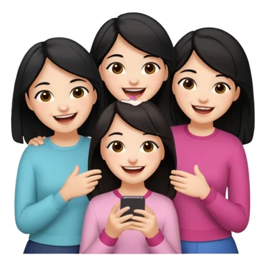 3 friends having fun, one with black hair, 2 with brown hair, girly style sticker
