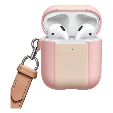 Pastel pink AirPods case on top of a beige travel journal, minimal setup sticker