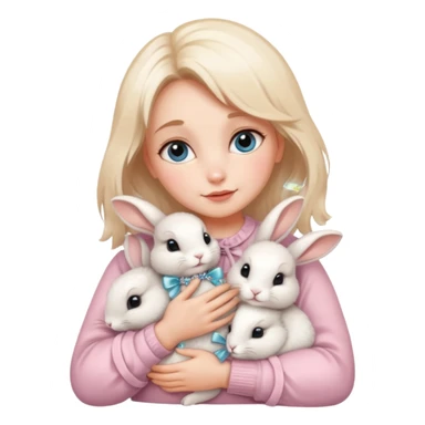 woman hugging baby rabbits with ribbons and crystals sticker