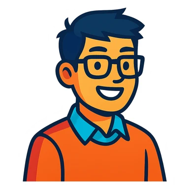 asian nerdy man with glasses, vibrant toon style sticker