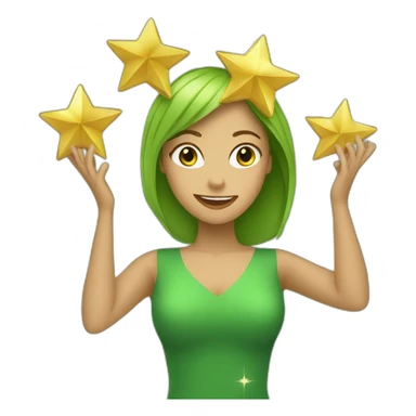 Green women holding three gold stars above head sticker