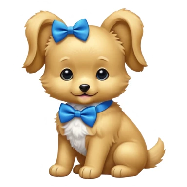 A  gold puppy with a blue bow tie sticker