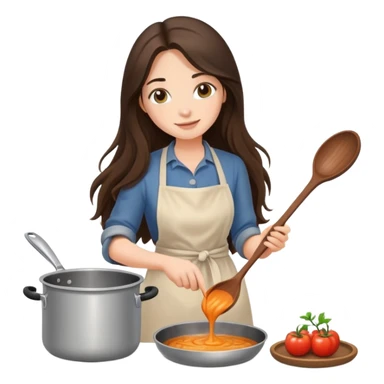 Long hair Brunette girl cooking stirring pot sticker