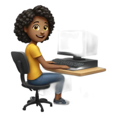 An white enthusiastic young artist and behind her computer sticker