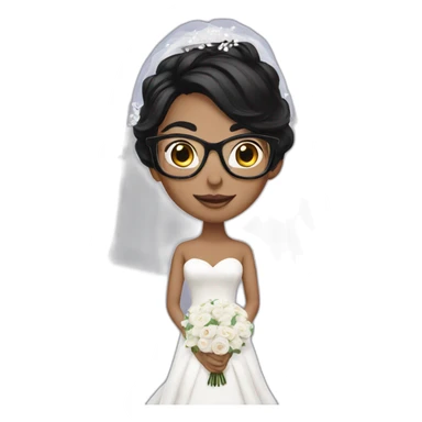 a bride with black hair and glasses sticker