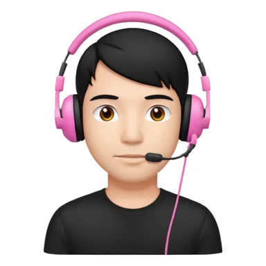 guy with black hair, black shirt and pink headset sticker