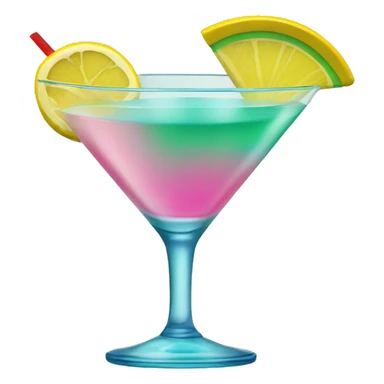 Bluish green cocktail with pink and yellow sticker