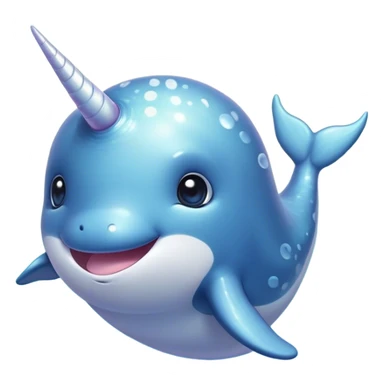 Cinematic Cute Cute Narwhal Portrait Emoji, Head tilted playfully and inquisitively, featuring a charming, sleek body with softly iridescent skin, a prominently spiraled tusk and large, twinkling eyes full of gentle wonder, Simplified yet irresistibly adorable features, highly detailed, glowing with a warm, inviting ocean glow, high shine, affectionate and lively, stylized with a touch of magical sea whimsy, soft glowing outline, capturing the essence of a mischievous yet endearing cute narwhal that seems as if it could frolic out of the screen into your heart! sticker