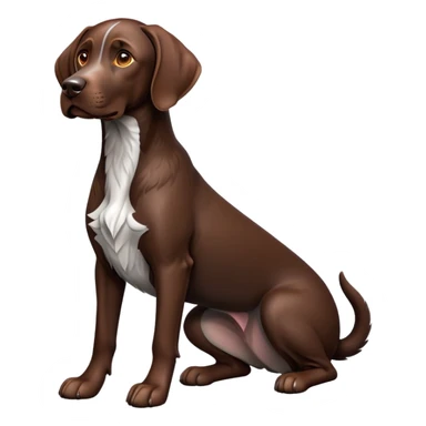 cinematic-[german pointer]-realistic-full-body-sitting-emoji,-tail-resting-loosely-beside-its-paws,-head-tilted-dramatically,-sleek-[brown]-fur,-simplified-yet-realistic-focused-features,-highly-detailed,-glowing-with-an-almost-sarcastic-glow sticker