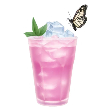 Pastel Pink-purple drink with butterfly shaped ice sticker
