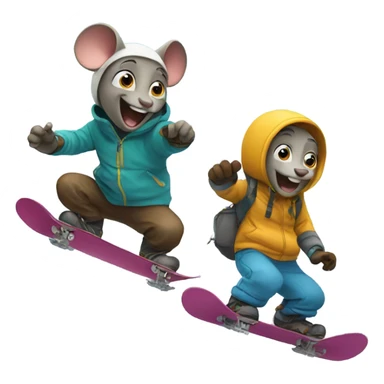 Two mouses snowboarding down a mountain  sticker