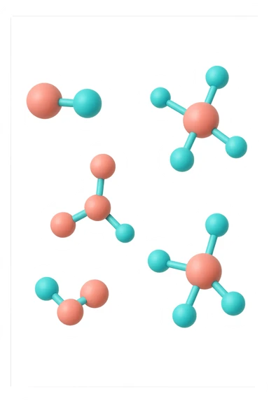 emoji 3d stile iphone di cinque molecole chimiche turchesi e rosa salmone che fluttuano in aria 3d sticker