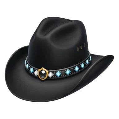 black cowboy hat with a black feather and some small diamonds sticker