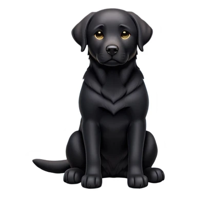 cinematic-[Labrador retriever]-realistic-full-body-sitting-emoji,-tail-resting-loosely-beside-its-paws,-head-tilted-dramatically, -sleek-[black]-fur,-simplified-yet-realistic-focused-features,-highly-detailed,-glowing-with-an-almost-sarcastic-glow sticker