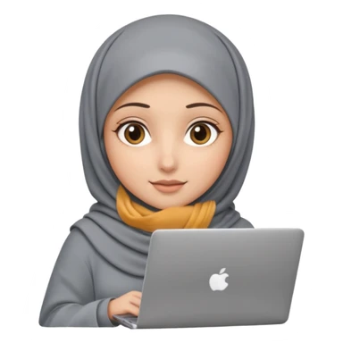 A girl wearing a gray hijab and with hazel eyes is carrying a laptop, not a laptop, just a regular laptop. Not mat bock  sticker