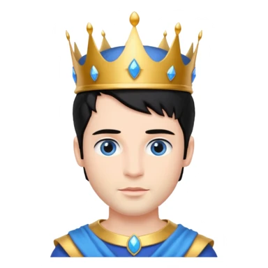 Prince with crown, whole Body, black hair, blue eyes,  sticker