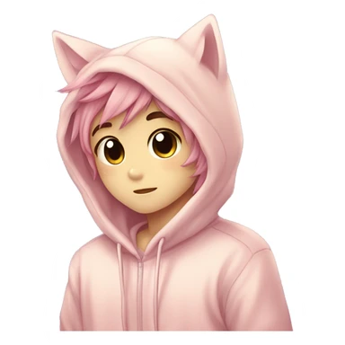 Cute Kawaii Beautiful Gorgeous Sparkly Shiny Blushing Anime Style Romantic Shojo Catboy Man Guy With Pretty Hair And Hoodie Trendy Style Outside sticker